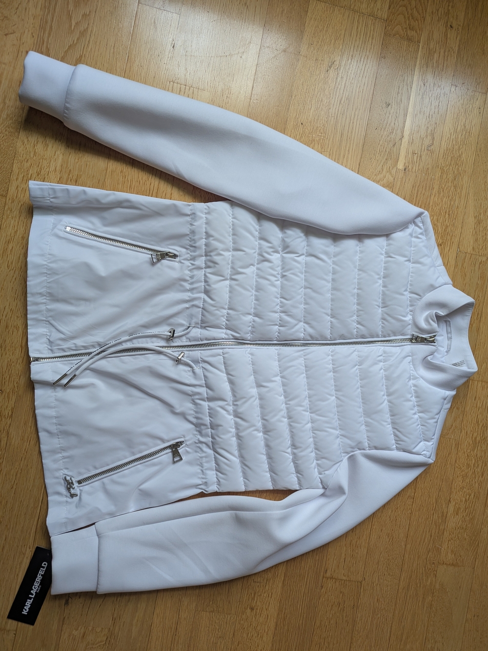 Karl Lagerfeld Paris White Quilted Women's Jacket with Zipper Pockets